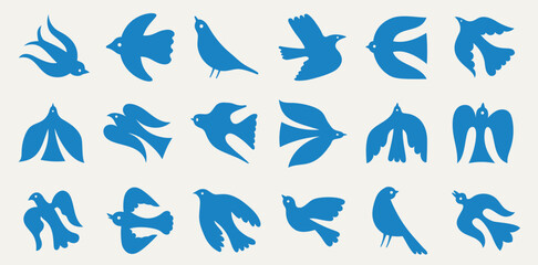 Aufkleber - Vector illustration in simple hand drawn and linocut style - natural print, poster or logo design template - spring illustration - birds