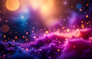 Poster - An ethereal scene presents vivid colors and celestial bodies. The artwork shows a dreamy cosmos with radiant lights, evoking fantasy and imagination. Hints of nebulae and distant illumination fill the