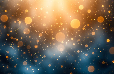 Aufkleber - Here's the description and keywords:

An abstract image bursts with warm golden light, blending into a deep blue background with shimmering dots. Hints of ethereal beauty and dreamy elements.