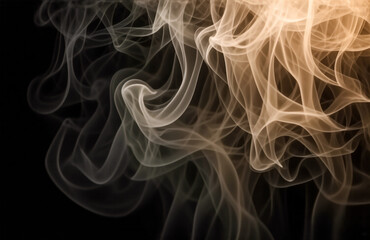 Fototapete - Image depicts swirling vapor with a golden hue, appearing against a black background. The wisps create a dynamic, ethereal effect, as the gas rises.