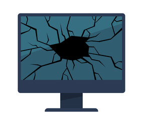 Fototapete - Malfunction. Broken glass. Broken monitor. Broken monitor screen. Broken TV. Flat style graphics. Broken device.
