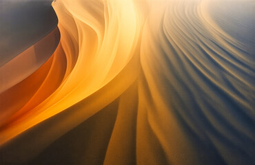 Poster - An abstract, ethereal composition. Layers of flowing, soft fabric appear to be illuminated. Warm and cool tones blend into a captivating piece of art. The image showcases a flowing, dynamic design.