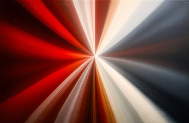Fototapete - Here's the description and keywords:

An abstract image with radiant color bursts emanating from a central point. The design exhibits a spectrum of warm tones alongside cool colors, creating a dynamic
