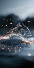 Poster - glowing network connections form mountain peak shape with sparkles and bokeh effects on dark backgro