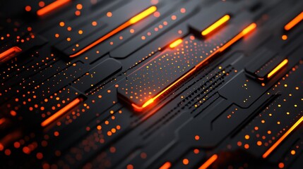 Abstract futuristic technological grid with glowing orange elements background