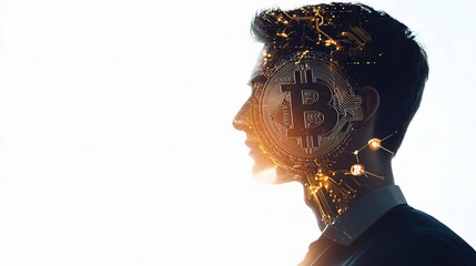 Poster - Professional AI Concept with Bitcoin Symbol in Profile Silhouette