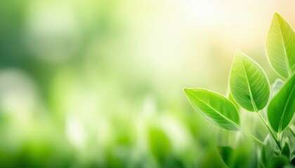 Aufkleber - vibrant green leaves in soft sunlight for nature-themed branding, serene background with bokeh effect

