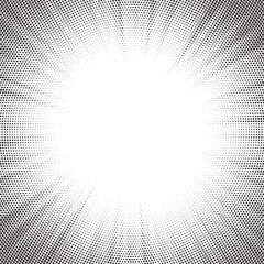 Aufkleber - Halftone gradient sun rays pattern. Abstract halftone vector dots background. monochrome dots pattern. Vector background in comic book style with sunburst rays and halftone. Retro pop art design.