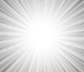 Aufkleber - Halftone gradient sun rays pattern. Abstract halftone vector dots background. monochrome dots pattern. Vector background in comic book style with sunburst rays and halftone. Retro pop art design.