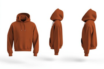 Poster - Stylish brown hoodie displayed from multiple angles in a neutral setting, highlighting design and fit