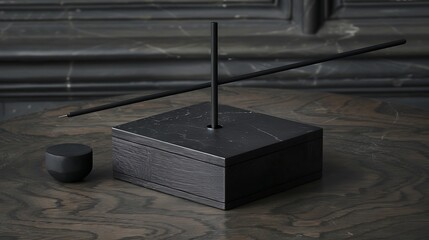 Poster - A modern sculpture and object resting on a wooden table