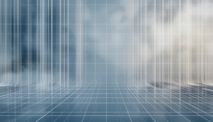 Poster - Dynamic digital grid environment showcasing futuristic technology in a virtual space with abstract elements and modern aesthetics