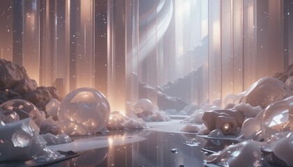 Poster - Enchanted exploration of ethereal landscape fantasy realm digital art surreal atmosphere aerial perspective dreamlike serenity