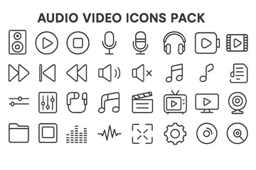 Poster - Vector icons representing various audio and video elements for multimedia applications