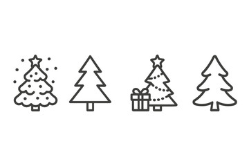 Aufkleber - Collection of line vector icons depicting Christmas trees and festive decorations suitable for seasonal designs