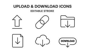 Fototapete - Stylized upload and download icons designed for web and mobile applications showcasing editable line vector graphics