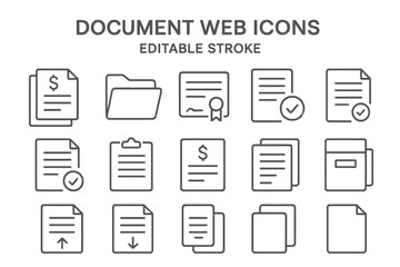 Poster - Document web icons including folders, files, and checklists displayed in a line vector style suitable for various digital applications