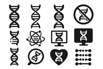 Poster - Vector icons depicting DNA strands, science concepts, and research symbols related to genetics and biotechnology activities