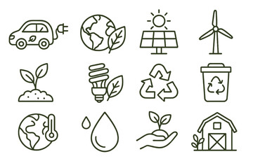 Poster - Environmental sustainability icons showcasing green technology, renewable energy sources, and eco-friendly practices