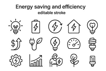 Aufkleber - Energy saving and efficiency line vector icons for sustainable living and eco-friendly initiatives in modern design