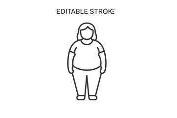 Fototapete - Line vector icon of a plus-sized woman standing confidently in a relaxed pose, showcasing body positivity in a simple design