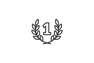 Poster - Laurel wreath with number one inside, representing victory and achievement in a simple line vector design
