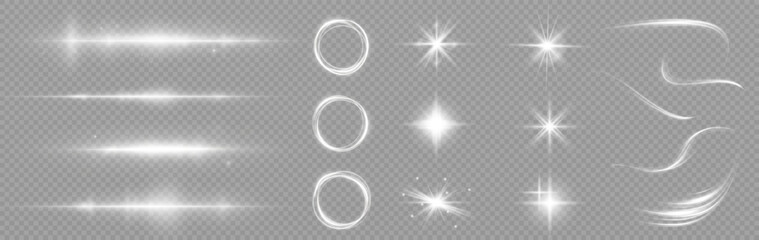 Aufkleber - Bright set festive abstract light effect featuring sparkles, glow, sunbeams, and flare. Ideal for party, sunrise, and magical designs. Vector wallpaper with dynamic motion and radiance