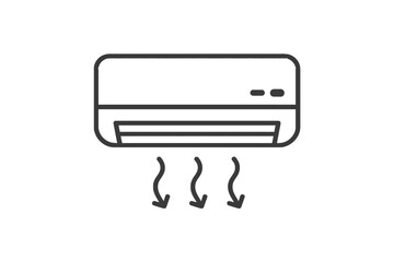 Poster - Vector icon representing a wall-mounted air conditioning unit emitting cool air in a simplistic line design
