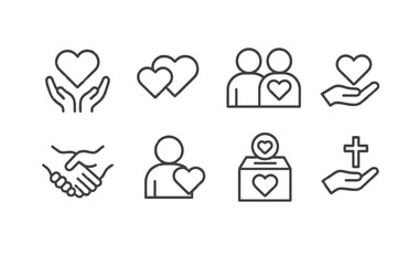 Poster - Heart symbols and connections represented through line vector icons for compassion, community, and charity initiatives