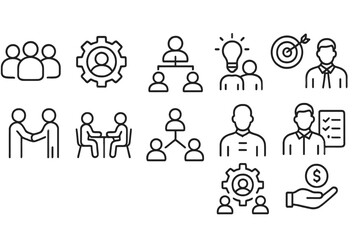 Poster - Vector icon set illustrating teamwork, collaboration, and project management concepts in a modern style