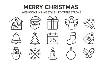 Aufkleber - Christmas celebration line vector icons collection with editable stroke for festive designs and decorations
