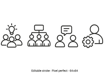 Fototapete - Vector icons depicting collaboration, brainstorming, communication, and management in a professional setting