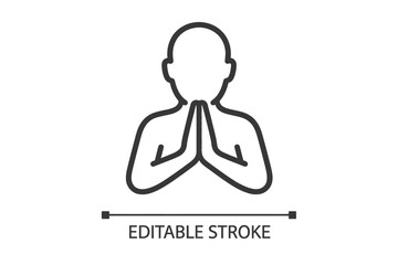 Aufkleber - Line vector icon depicting a person in a prayer pose demonstrating tranquility and mindfulness suitable for meditation or wellness themes