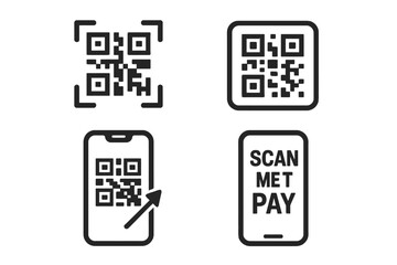 Poster - Vector icons depicting QR codes and mobile payment interaction for modern transactions
