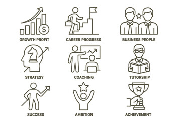 Poster - Growth and success through career progress illustrated in vector icons representing business concepts and strategies