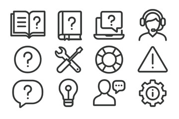 Leinwandbilder - Vector icons representing various concepts in a minimalist style suitable for technology, support, and information platforms
