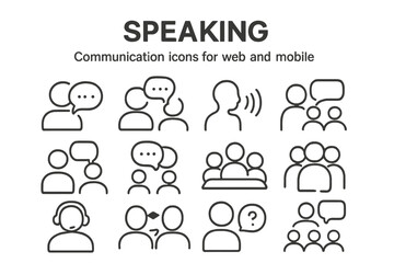 Aufkleber - Collection of line vector icons depicting communication and interaction in various settings