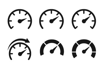 Leinwandbilder - Line vector icons depicting various speedometer designs for measuring performance in different settings