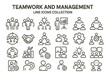 © Zaleman - Collection of line vector icons depicting teamwork, management, and collaborative activities in various contexts