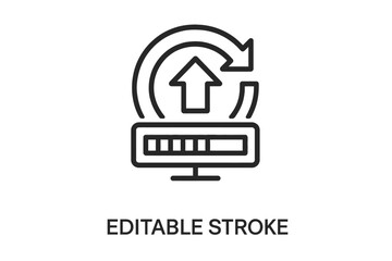 Leinwandbilder - Vector icon representing digital uploading process with upward arrow and progress bar on a monitor in modern design style