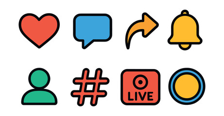 Poster - Social media interaction icons set - flat style for web and mobile design