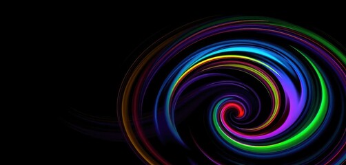 Wall Mural - abstract swirling vibrant spiral wave pattern on black background, trendy, wallpaper