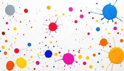 Wall Mural - Abstract white background with vibrant paint splatters and spots, top view, surface, texture