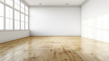 Poster - Empty Room with Wooden Floor and Bright Natural Light from Windows