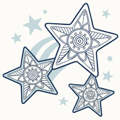 Wall Mural - Zen doodle star designs with mandala patterns inside