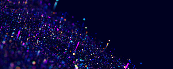 Poster - Macro of quantum computing technology. Digital patterns of big data. Microworld of LLM AI learning process. Nano technology presentation. 