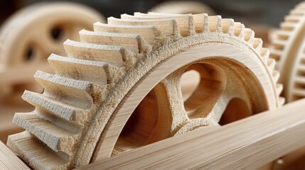 Poster - Detailed wooden model of a complex machine designed for 3d printing applications in engineering and prototyping