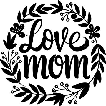 Happy mothers day calligraphy, floral text on white background