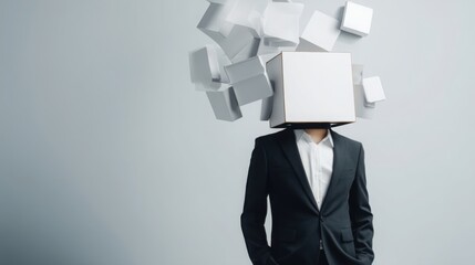 Poster - Man with cardboard head representing the creative and unique approach of an automated ad campaign specialist