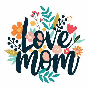 Happy mothers day calligraphy, floral text on white background